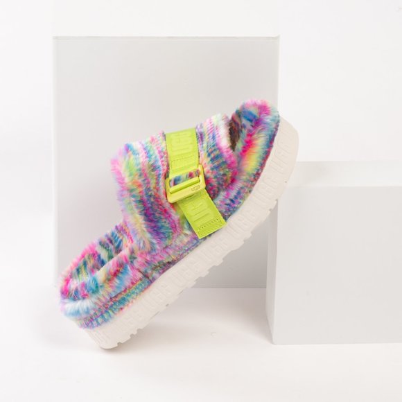 UGG Fluffita Pixelate Platform Slippers | Size 7 | NWT | Multicolor | Faux Shear - Picture 1 of 11